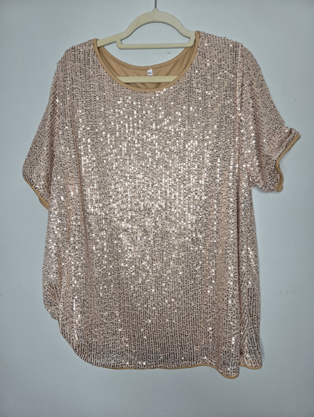 Gold Beige Sequin Blouse 3X
